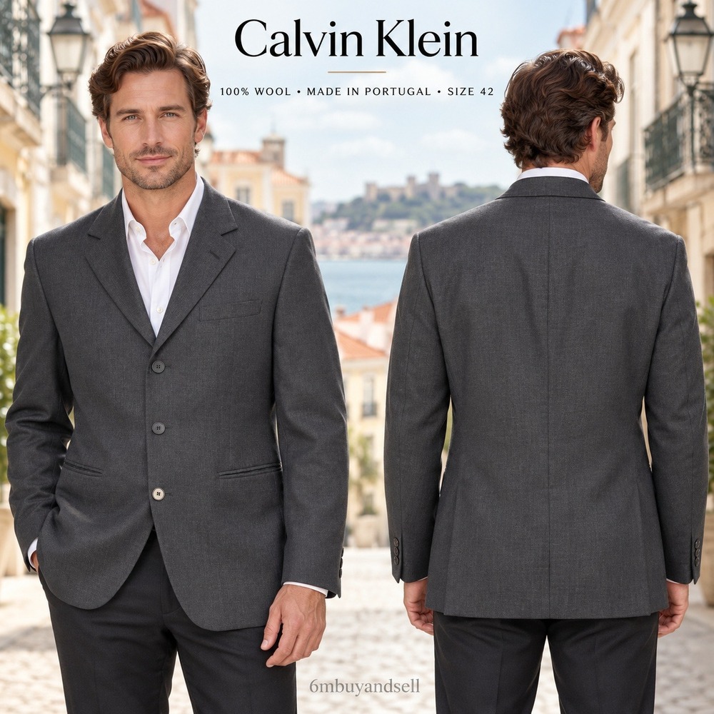 Calvin‎ Klein Mens 42 Gray 100% Wool 3 Button Blazer Sport Coat PNFF762 Portugal